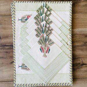 Hand Block Printed Cotton <b>Placemat</b> Set Handcrafted Floral Quilted <b>Placemats</b> With Napkins - Product Image 2