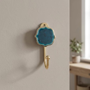 Modern Ceramic Wall <b>Hook</b> with Blue Flower Design Gold Finish <b>Single</b> <b>Hook</b> for Clothing Storage - Product Image 3