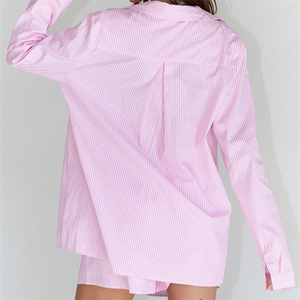 Ensemble chemise boutonnée à manches longues en coton Oxford rayé pour femme, coupe ample, décontracté, printemps-été, 2 pièces, haut et pantalon longs - Product Image 6