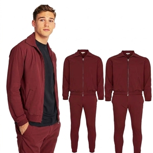 Survêtement pour homme 100% coton, couleur unie, manches longues, col rabattu, vêtements décontractés d'automne, respirant, coupe régulière, poches latérales - Product Image 1