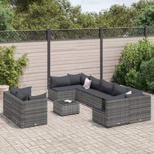 Ensemble de canapés de patio en poly rotin gris de 10 pièces avec coussins Collection de meubles d'extérieur durables - Product Image 1