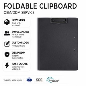 Porte-documents pliable A4 personnalisé avec double clip métallique horizontal et vertical, pliable à 360 degrés, avec porte-stylo - Product Image 1