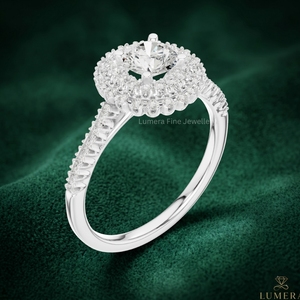 Bague de fiançailles Halo à taille ronde, double pavé, en or blanc 9K 10K 14K 18K pour femme, certifiée IGI - Product Image 2