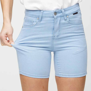 Shorts de Mezclilla Desgastados para Mujer, Cintura Alta, Corte Recto, Ajustados, Estilo Vintage, Casuales, Transpirables, Lavables, de Algodón, Azules - Product Image 1