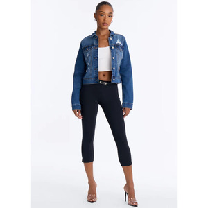 Blouson en jean bleu clair Omen, coupe courte, ourlet effiloché, style streetwear, Twin City, vente en gros, vintage, délavé, manteau d'extérieur, mode personnalisée - Product Image 5