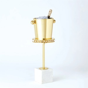 Elegante Enfriador de Vino Independiente en Oro Pulido con Detalles de Cristal Perlas, Sofisticado Cubo de Vino de Latón, Soporte de Pedestal Alto - Product Image 3