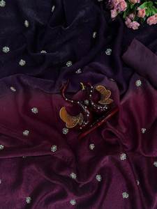 Sari en satin fantaisie de qualité supérieure avec rembourrage, orné de broderies et de sequins, bordure en dentelle et pièce de chemisier en soie Banglori de créateur - Product Image 5