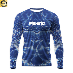Camisa de Pesca de Manga Larga para Hombre, Estampado Azul Agua, UPF50+, Protección UV, Poliéster, Tipo Pullover - Product Image 5