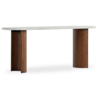 Étude Acacia Bois Croissant Pieds En Forme De Marbre Top Design Élégant Couloir Entrée Salon & Maison Table Console En Bois Massif