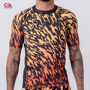 CARE MASTER Men's Short Sleeve Rash Guard <b>Flame</b> Print Quick Dry Polyester Sport Top Adult Training <b>Shirt</b> - Product Image 1
