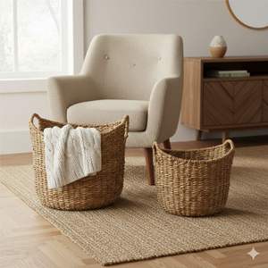 Juego de 2 cestas artesanales de corteza de plátano VALLEY - Product Image 3