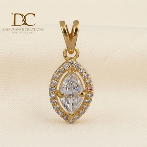IGI Certified Jewelry for Women's Necklace 14KT <b>Solid</b> Yellow <b>Gold</b> Lab Grown Diamond Round Marquise Brilliant Cut <b>Pendant</b> Charm - Product Image 2
