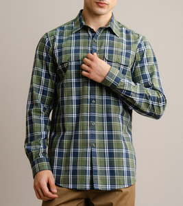 Camisa de Franela a Cuadros Verde Marino Personalizada, Precio al por Mayor, Camisa a Cuadros Verde Oliva, Algodón Suave, Ropa Casual para Exteriores, Prendas de Moda - Product Image 4