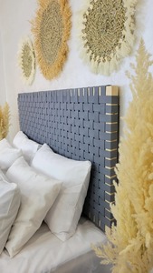 Cabecero de Cama King Moderno de Madera con Mimbre, Tejido a Mano, Estilo Boho, Mueble de Dormitorio, Diseño de Panel de Pared - Product Image 5