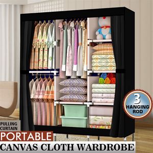 Armadio Portatile Pieghevole Nero da 71 Pollici con Ripiano, Organizzatore per Vestiti e Biancheria in Metallo e Plastica - Product Image 5