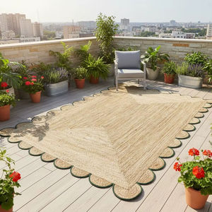 พรมปูพื้นทำมือขอบหยักจากเส้นใยปอกระเจาธรรมชาติสำหรับห้องโถง ปรับขนาดได้ เหมาะสำหรับหอพัก ใช้ได้ทุกที่ พรมถักขอบหยัก - Product Image 1