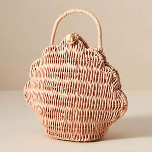New design rattan seashell kid purses top quality <b>wicker</b> children shell shape purse handmade baskets for toddlers - Product Image 1