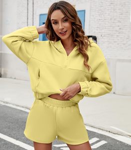 Conjunto de Sudadera con Capucha y Pantalones Cortos para Mujer, Impresión de Logotipo Personalizado, Ropa Urbana Sólida, 100% Algodón, Ropa Casual de Secado Rápido y Transpirable para Verano - Product Image 2
