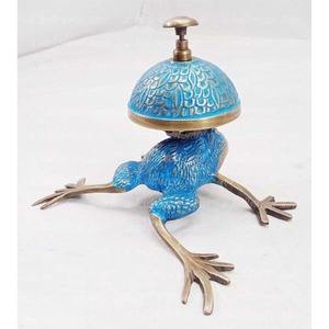 Campana de Servicio Antigua de Latón Macizo con Acabado de Esmalte Azul Turquesa Vintage, Campana de Escritorio Decorativa Hecha a Mano de Metal - Product Image 4