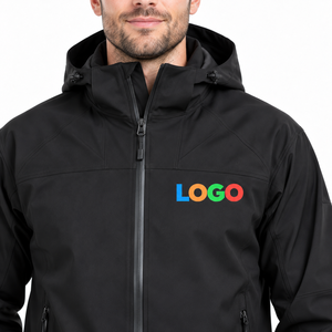 2026 Men's <b>Black</b> <b>Hooded</b> Windproof Softshell Jacket <b>With</b> Full Zipper Closure Casual Outdoor Wear Winter <b>Coat</b> Stand Collar Jacket - Product Image 4