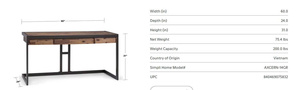 Escritorio Moderno de Madera TPT con Cajón y Patas Metálicas Modelo AXCERN de Binh Duong para Uso en Oficina en Casa - Product Image 5