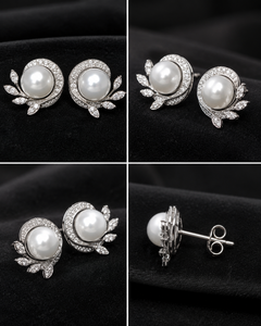 Boucles d'oreilles créoles de luxe en fausses perles, design boule de quartz, élégantes, plaquées or blanc, bijoux de mode vintage pour soirée, cadeau pour femme - Product Image 4