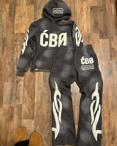 Nouveauté 2026 – Vente en gros de sweats à capuche et pantalons de survêtement surdimensionnés pour hommes, grandes tailles, avec broderies et patchs effet usé - Product Image 5