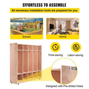 5 Section Coat Locker 48x12x48 Inch Daycare Cubby Coat Rack with Backpack Hanger 5 Hooks for Classroom <b>Wall</b> <b>Storage</b> - Product Image 6