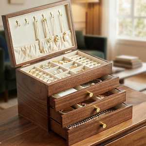 Solid Wood Multi Tier Jewelry <b>Box</b> Premium Organizer Storage Case for Earrings Necklaces Bracelets & High-End Jewelry <b>Box</b> - Product Image 4
