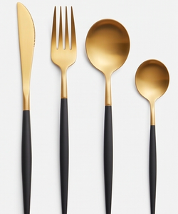 Minimalist Flatware Set <b>Gold</b> <b>Black</b> Handle Mirror Polish Stainless Steel Dishwasher Safe Wedding Dining <b>Cutlery</b> - Product Image 4