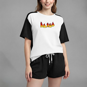 OEM Custom Premium Quality Women's Casual Short Sleeve 100% Cotton Oversized 2 Tone Baggy Fit ladies Street Wear 2 Piece <b>Set</b> - Product Image 4