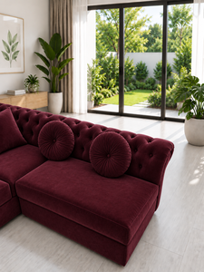 Sofá Contemporáneo Emerald Origin con Botones Color Granate, Respaldo Acolchado Ecológico, Brazos Enrollados, para Apartamento, Sala de Estar, Villa, Casa - Product Image 5