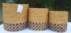 Juego de 3 Cestas Redondas Tejidas a Mano de Jacinto de Agua, Macetas Decorativas Ecológicas y Contenedores de Almacenamiento para el Hogar y la Hostelería - Product Image 5