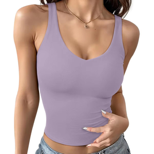 Débardeur basique côtelé pour femme, sans manches, à bretelles, double doublure, col en V, tendance, décontracté, pour le sport et les sorties - Product Image 1