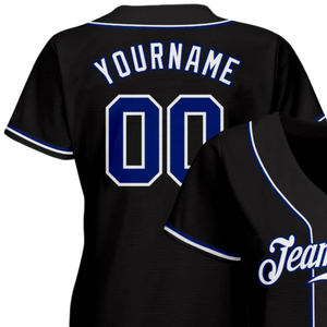 Maillot de baseball pour homme noir, blanc et bleu roi, à boutons, pour équipe, performance, entraînement, match, uniforme léger - Product Image 6