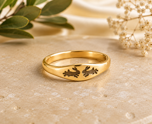 Bague Éternité Lapin en Argent 925 Plaqué avec Pierre Naturelle, Gravée, Bijou Animal Minimaliste, Cadeau pour Femme - Product Image 2