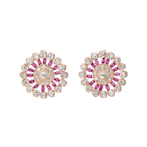 Kemp Geometric Round Stud Earrings with Zircon and Pearl for Wedding and Party - Product Image 2