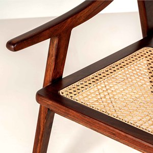 เก้าอี้ทานอาหารไม้เนื้อแข็งสไตล์โมเดิร์นกลางศตวรรษ ดีไซน์สแกนดิเนเวียน พร้อมที่วางแขนหวายสาน สำหรับร้านกาแฟและบ้าน - Product Image 5