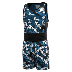 Combinaison de lutte camouflage bleue pour hommes, vêtements d'arts martiaux ajustés et absorbant l'humidité, uniforme de boxe taille adulte pour lutteurs - Product Image 1