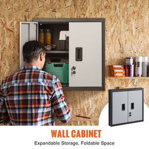 Armadietto Portautensili Pieghevole da 26 Pollici, Armadio da Parete in Metallo per Garage con Capacità di Carico di 240 LBS, Ripiano Regolabile e Porta Magnetica - Product Image 2
