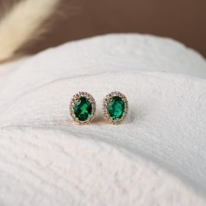 Moissanite 2CT Green <b>Emerald</b> Oval Cut <b>Stud</b> Classic Earrings Gold Plated Rhodium with 925 Silver for Women's Charm Gift For Party - Product Image 1