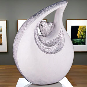 Urne funéraire moderne en métal blanc en forme de larme pour les cendres d'un adulte |   Direct d'usine - Product Image 3