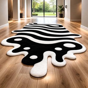 Modern Abstract Area <b>Rug</b> Black White Irregular Shape <b>Hand</b> <b>Tufted</b> Luxury <b>Rug</b> Soft Wool Designer <b>Rug</b> for Living Room Bedroom Decor - Product Image 6