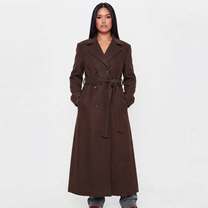 Manteau d'hiver pour femme en gros, sur mesure avec logo, col à capuche et décoration en fourrure, style décontracté, en laine - Product Image 1
