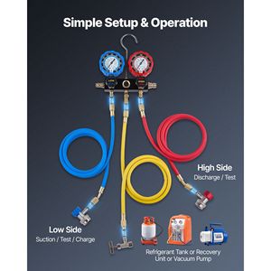 Set di Manometri per Condizionatori d'Aria per R134a R404A R1234yf R22, Manometro AC a 3 Vie con Tubi da 5 Piedi, Adattatori e Attacchi Rapidi - Product Image 6