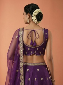 Lehenga Choli en Georgette Brodé Violet avec Paillettes et Motifs Floraux, Salwar Kameez pour Femme, Tenue Formelle pour Fête et Mariage - Product Image 4