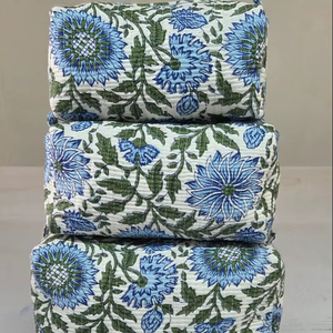 <b>Toiletry</b> Bag Set Travel Makeup Pouch Soft Quilted Cotton Cosmetic Organizer Everyday Carry Zipper Bags Daily Use - Product Image 1