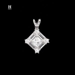Luxury Square Diamond Cluster <b>Pendant</b>, <b>Solid</b> <b>Gold</b> Baguette and Princess Cut Necklace Charm, IGI/GIA Certified Diamond Jewelry - Product Image 1