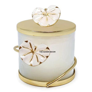 Recipiente Decorativo de Lujo de Metal y Vidrio Chapado en Oro con Tapa con Diseño de Flores de Mármol para Decoración de Cocina - Product Image 5