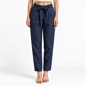 <b>Women's</b> Casual <b>Linen</b> Pants Drawstring Mid Waist ODM Breathable Eco-Friendly Anti-Wrinkle Comfortable Fit 100% <b>Linen</b> Ankle-Length - Product Image 3